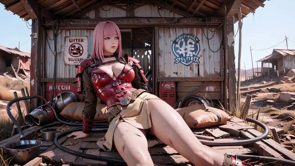 Pink-haired Mech Warrior! Lazy Sensuality in the Wasteland Ruins, Wet Close-ups Against Pure White Backgrounds