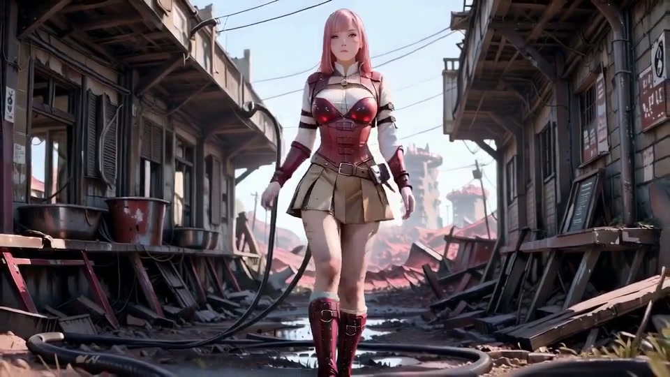 Pink-haired Mech Warrior! Lazy Sensuality in the Wasteland Ruins, Wet Close-ups Against Pure White Backgrounds screenshot 3