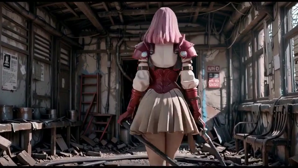 Pink-haired Mech Warrior! Lazy Sensuality in the Wasteland Ruins, Wet Close-ups Against Pure White Backgrounds screenshot 5
