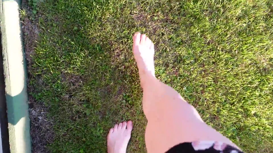 Walking with My Feet on the Grass and Showing Them to You up Close