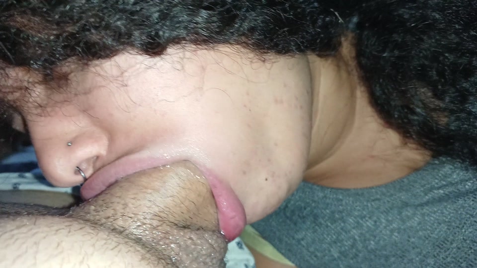 Creampie for a thirsty slut: she sucks him off, and the cuck unloads all his hot lust.
