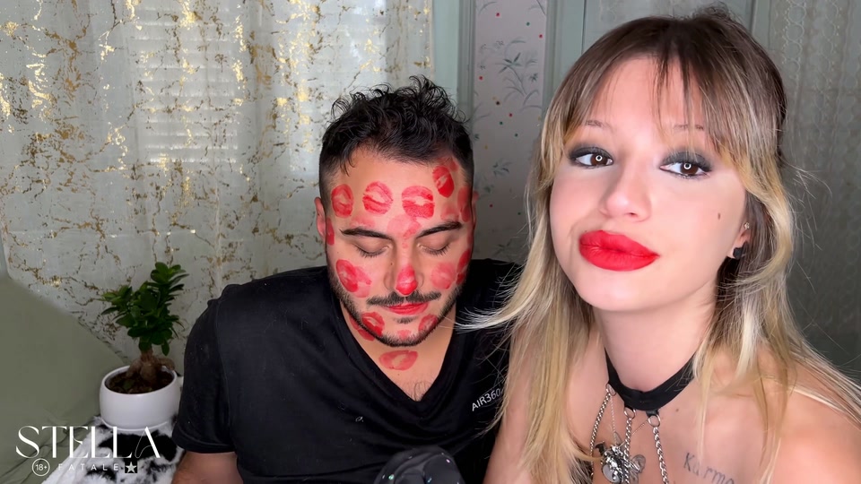 Red Lipstick Kisses Cover His Entire Face screenshot 3