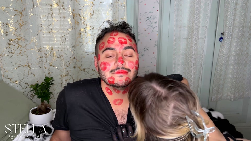 Red Lipstick Kisses Cover His Entire Face screenshot 5