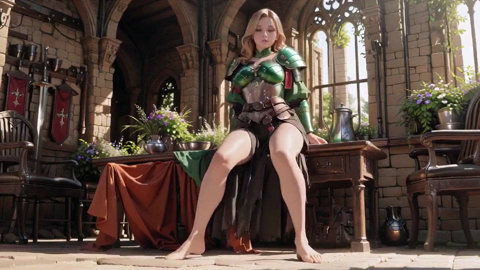 Medieval Knight Fantasy! Green Armor & Wet Secrets, Kneeling in the Library Gazing at You, Hand on Chest Teasing screenshot 4