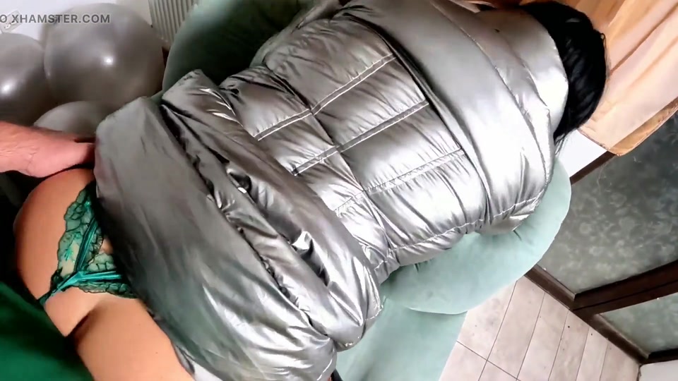 Dominant MILF Glossy Grey Downjacket POV. Deepthroat, Hard Doggy and Double Cum screenshot 2