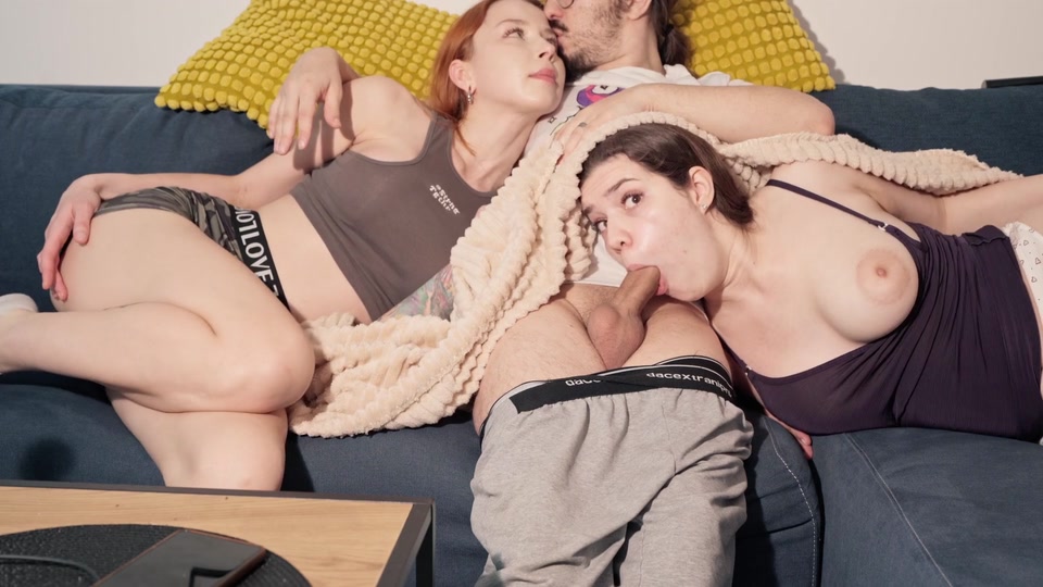 A secret blowjob from my stepsisters while watching TV screenshot 6